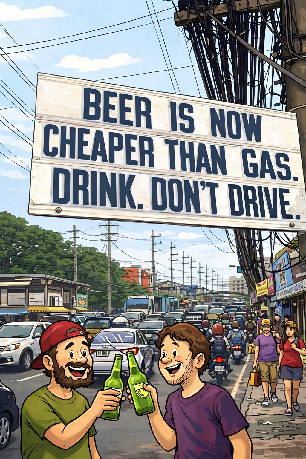 Toasting under the quirky sign.png